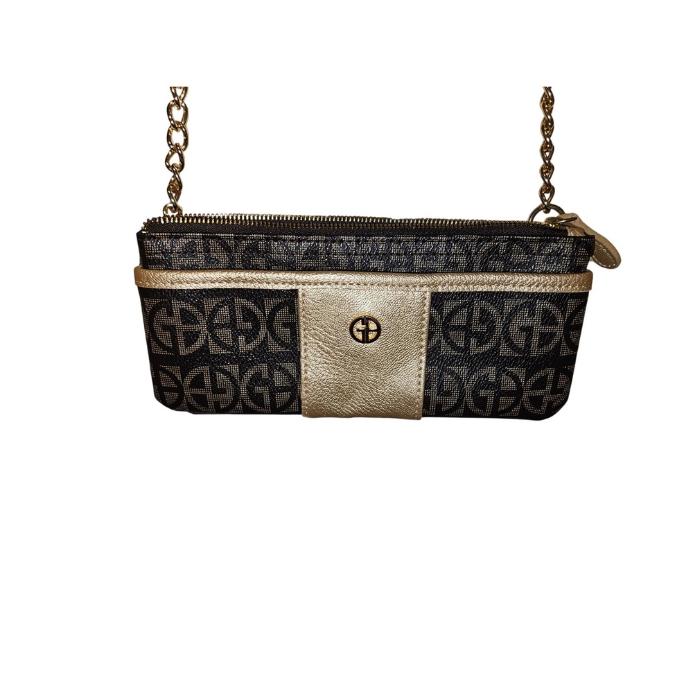 Giani Bernini Monogram‎ Crossbody Bag Black Gold Metallic Faux Leather Purse